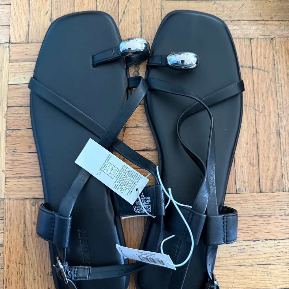 Black Strappy Sandals with Silver Accents